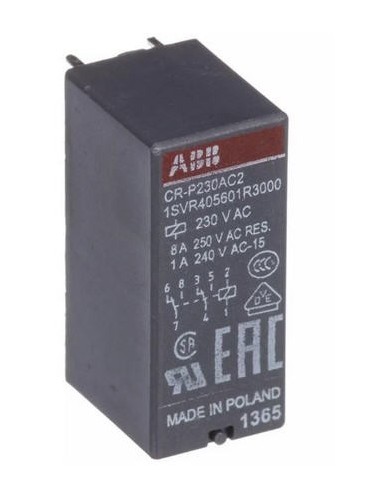 Relé ABB para circuito impreso 250V AC 2CO a 250 V 8A CR-P230AC2 1SVR405601R3000