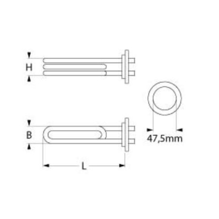 Résistance 2500W 230V spirales 1 montage ø 47,5mm L 225mm An 41mm H 36mm 415043
