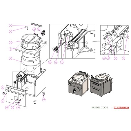Gas tap LIVA type 22S/O 19.72 P65MBR Marmita Turhan Boiling pan TC.9KTGN120