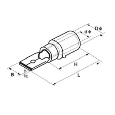 conector Faston tamaño 6,3x0,8mm 4,0-6,0mm² UE 100 pzs aislam. PVC Cu gal Sn amarillo