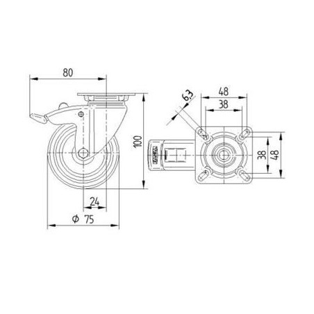 Roulettes pivotantes avec frein total 75 mm