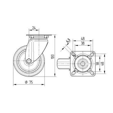 Roues pivotantes 75 mm