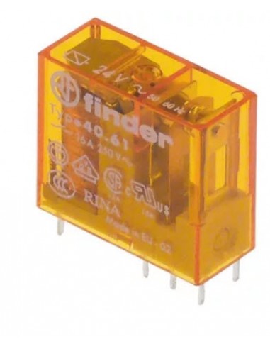 relé para circuito impreso 24VAC 1CO a 250 V 16A empalme pins medida reticular 5mm FINDER 380853