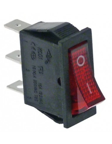 interruptor basculante 30x11mm rojo 1NO/lámpara 250V 16A 0-I emp 301010