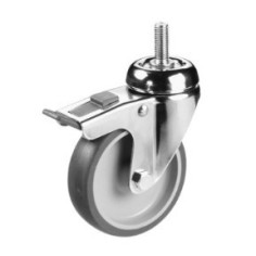 Rueda giratoria Ø 80mm en caucho, con espárrago y soporte en acero galvanizado