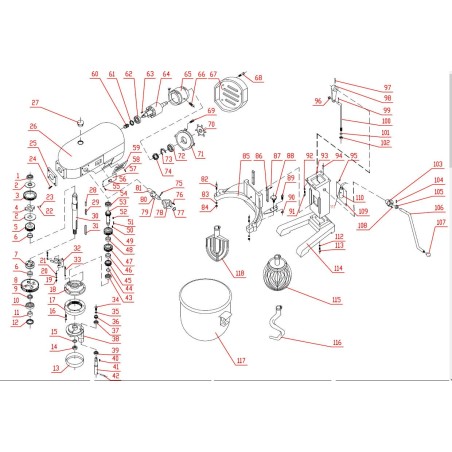 Bol de Cuba en Acier Inoxydable Mélangeur B10B Pièce numéro 117