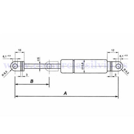 Resorte de gas Pistón de aire 150N Dist.Agujero  265,5mm  0150N 135/13 GH13 Vapsint 0628939 Compatible con Stabilus 082503
