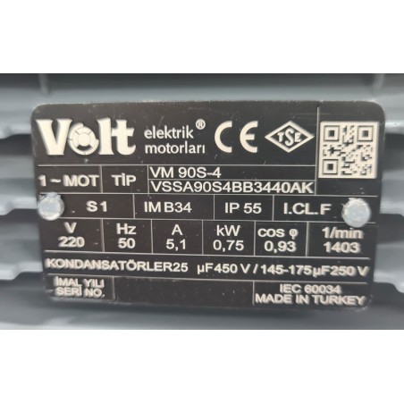 Moteur Ozti Éplucheuse de Pommes de Terre 0,75Kw 1400 B14 6252.00000.32 Numéro de pièce 36