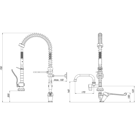 Douche + Robinet long 2 eaux 1/2" monocommande court