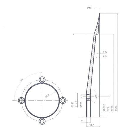 Lâmina Circular 350-57-4-280-22,5 100Cr6 Teflonada, BOSTON, KOLOSSAL, ORTEGA, MAINCA, Rheninghaus 697551