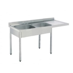 Dishwasher sink 1400x600mm Right Drainboard 2 Bowls 400x400x250mm