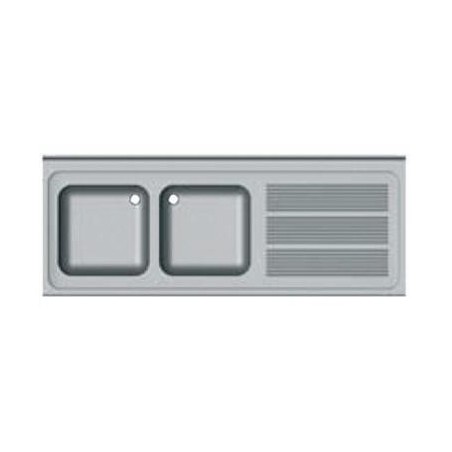 Évier lave-vaisselle 1600x600mm Écumoire Droite 2 Cuves 400x500x250mm