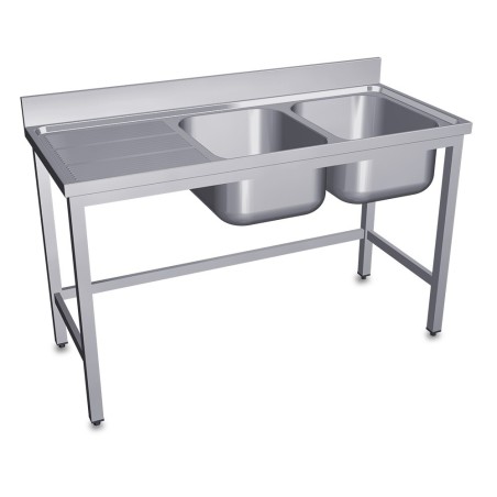 Industrial Sink 1400x600mm Left Drainboard 2 Basins 400x400x250mm With Countertop