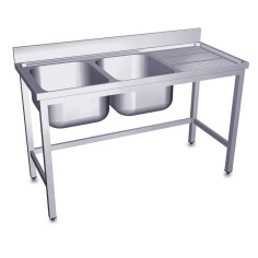 Fregadero Industrial 1600x600mm Escurridor Derecha 2 Senos 400x500x250mm Con Bancada