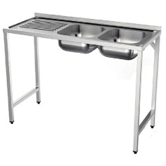 Évier semi-industriel 1200x500mm égouttoir gauche 2 bacs 340x365x150mm avec plan de travail