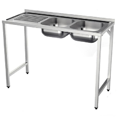 Semi-industrial Sink 1200x500mm Left Drainboard 2 Bowls 340x365x150mm With Base