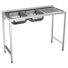 Semi-industrial Sink 1200x500mm Right Drainboard 2 Bowls 340x365x150mm With Counter