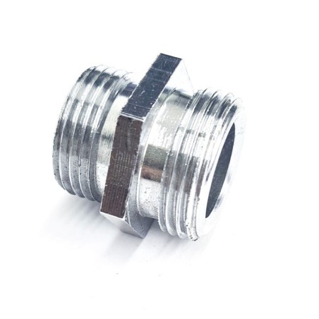 Racor doble macho rosca 1/2" - M22 paso 1,5   L23mm Entre caras 24mm