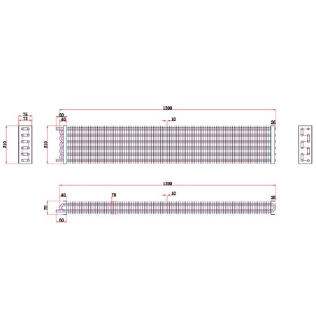 Évaporateur Tubes Cuivre 2x6 éléments 12,8mm mesure 1200mm Entre Lames 10mm