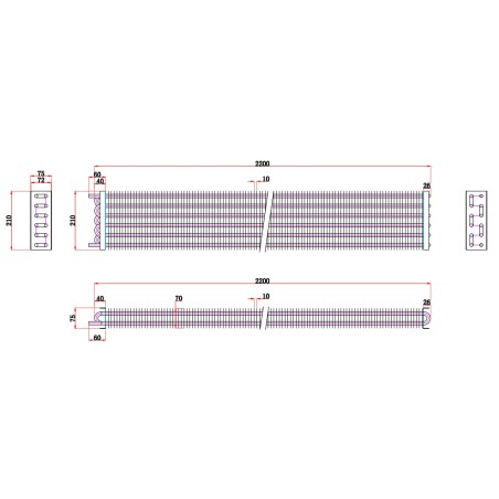 Évaporateur Tubes Cuivre 2x6 éléments 12,8mm mesure 2200mm Entre Lames 10mm