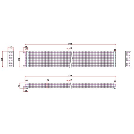 Évaporateur Tubes Cuivre 2x6 éléments 12,8mm mesure 3200mm Entre Lames 10mm