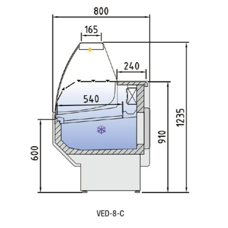 Vitrina Expositora VED-8-15-C 1500 Cristal Curvo Frontal Negro