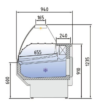 Vitrine Expositora VED-9-15-C 1500 Cristal Curvo Frontal Preto