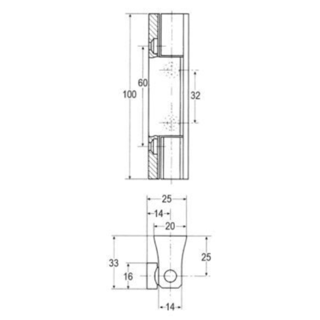 charnière rectangulaire L 100mm L 25mm distance de fixation 60mm 690431 Lainox