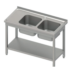 Pia Industrial Desmontável 1500x600mm 2 Cubas Direita 450x450x300mm Com Bancada. 1 Prateleira