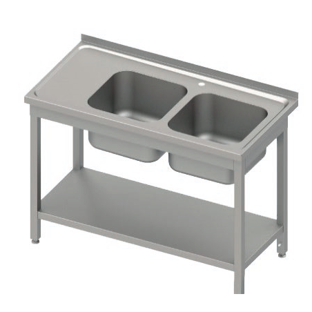 Removable Industrial Sink 1500x600mm 2 Bowls Right 450x450x300mm With Workbench. 1 Shelf