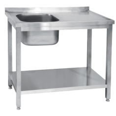 Fregadero Industrial Desmontable 1500x600mm 1 Seno Izquierda 450x450x300mm Con Bancada. 1 Estante