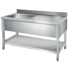 Pia Industrial Desmontável 1400x600mm 1 Cuba Lado Esquerdo 400x400x250mm Com Bancada. 1 Prateleira