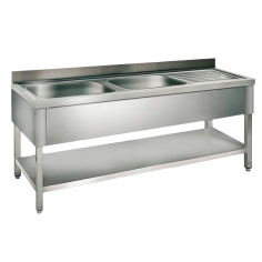 Fregadero Industrial Desmontable 1400x600mm 2 Senos Izquierda 400x400x250mm Con Bancada. 1 Estante
