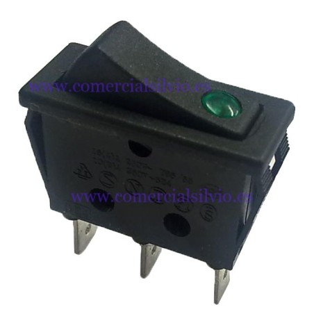 interruptor basculante 30x11mm verde 1NO/lâmpada 250V 16A emenda