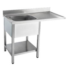 Évier industriel démontable 1200x600mm cuve à gauche 400x400x2500mm avec plan de travail pour lave-vaisselle. 1 étagère