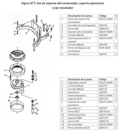 Espiral tracción Amasadora B10Cr CT-B10L Despiece 1 Medidas 25x28mm Eje Ø14mm