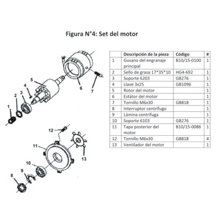 Eixo Misturador Amassadora CT-B10L B10Cr L137mm Despiece número 13 B10-15-0069 M6