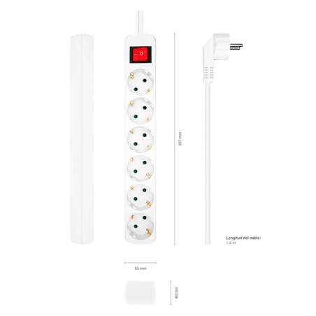 Base multiple 6 prises avec interrupteur de couleur blanche et longueur de 1,4 mètres