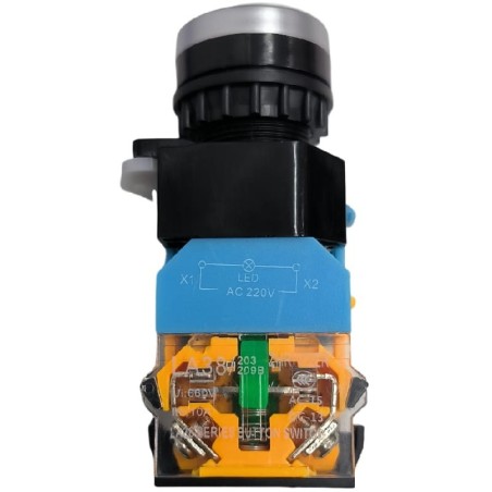 Interrupteur de verrouillage 2 pôles NO NC 220V avec lumière Ø22mm L82mm Vert LA38