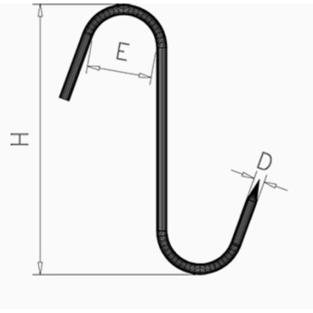 Hook rod model "S" 160x50x5 mm package of 10 pieces
