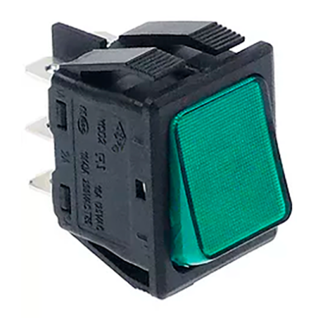 interruptor basculante 30x22mm verde 2CO 250V 16A iluminado empalme