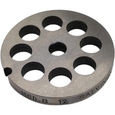 Meat grinder plate 8 drill 12mm without pivot 1 notch Stainless Steel Enterprise Salvador Salvinox Italy
