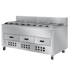 Horizontal charcoal grill with 8 skewers