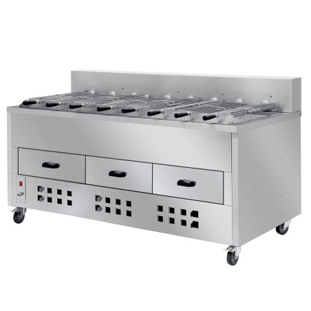 Horizontal charcoal grill with 8 skewers