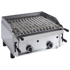 Double tabletop gas barbecue for volcanic stone with guard