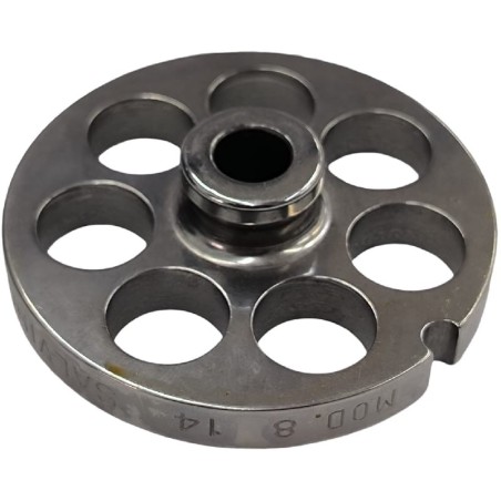 Plaque hachoir à viande 8 Perçage 14mm avec pivot 1 entaille Inoxidable Enterprise Salvador Salvinox Italie