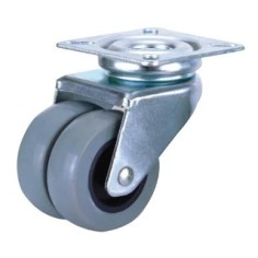 Rueda pivotante doble nylon gris Ø50mm H70mm Base 60x60mm sin Freno