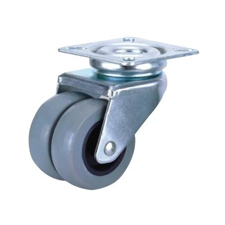 Double swivel nylon wheel gray Ø50mm H70mm Base 60x60mm without brake