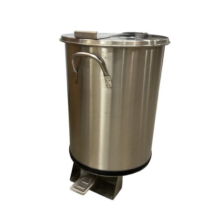 Conteneur en inox de 50 litres avec couvercle et roues avec pédale