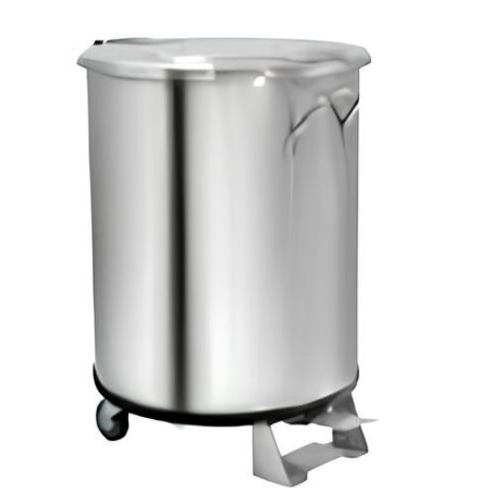 Conteneur en inox de 50 litres avec couvercle et roues avec pédale